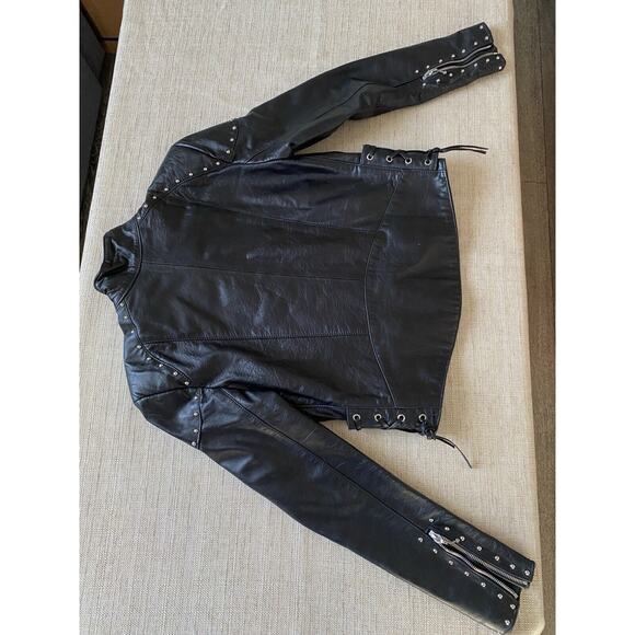 CHROME by Carrie Basham Womens Studded Black Leather Jacket Made In USA 8 - Picture 8 of 14